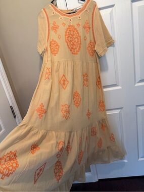 Zara Cotton Maxi summer Dress Embroidered boho style